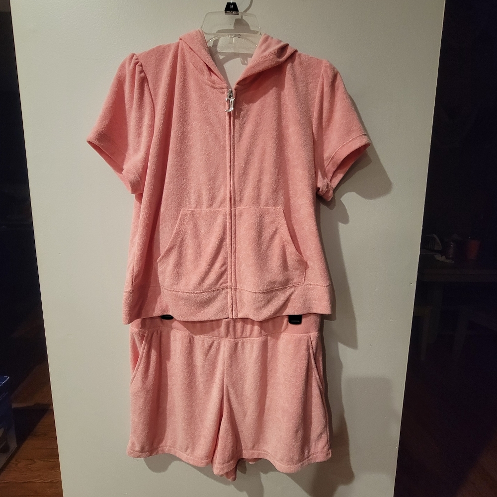 Juicy Couture Tracksuit Terry Short Sleeve Hoodie & Shorts Set Size Large NWT